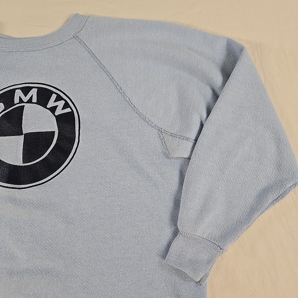 Vintage 80s BMW Raglan Sweatshirt Size Large Baby Blue Crewneck - Picture 3 of 11